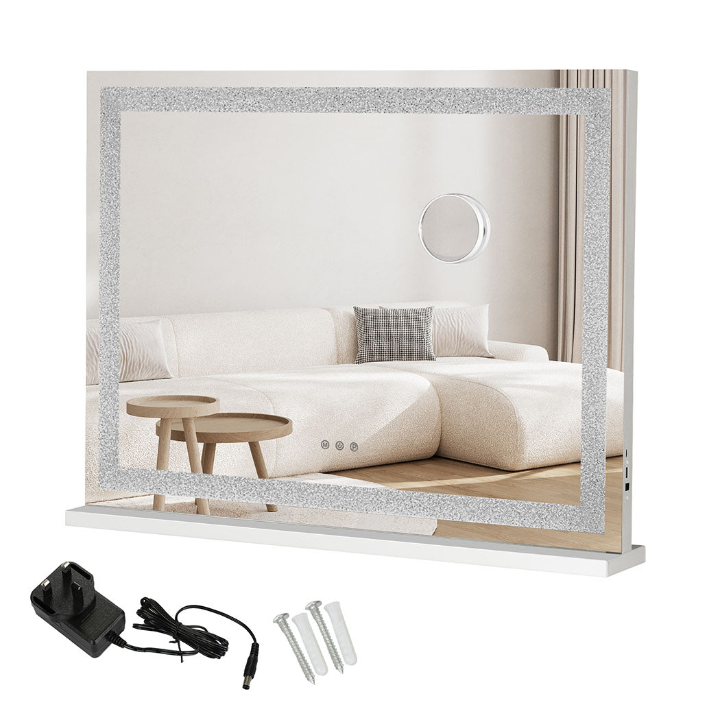 Emitto Tabletop Touch Crystal Vanity Mirror Makeup USB LED 80x62cm Large