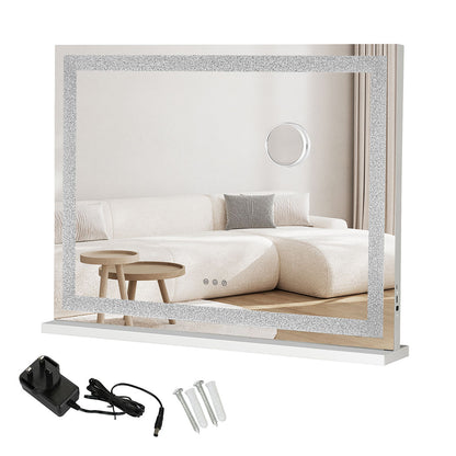 Emitto Tabletop Touch Crystal Vanity Mirror Makeup USB LED 80x62cm Large