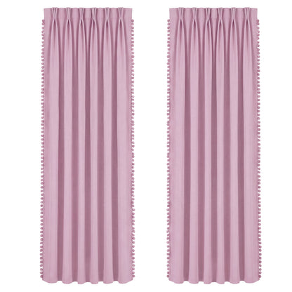 Marlow Pink Pom Pom Curtains for Nursery Baby Girls Room  2 Panels