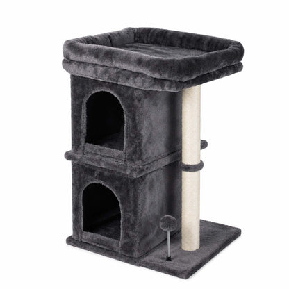 Skylos Cat Tree with Scratching Sisal Post Large Top Perch 2 Condos Dark Grey