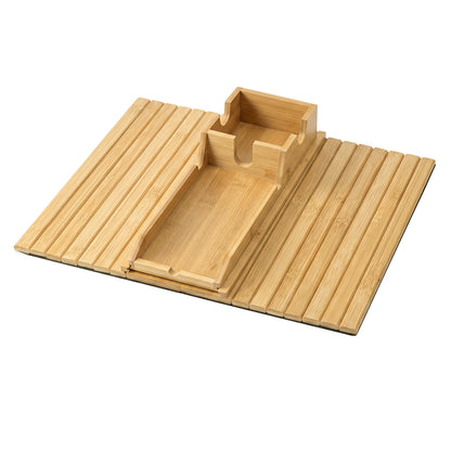 Levede Sofa Arm Tray Table 2 in 1 Bamboo Couch Armrest Organiser Cup Mug Holder