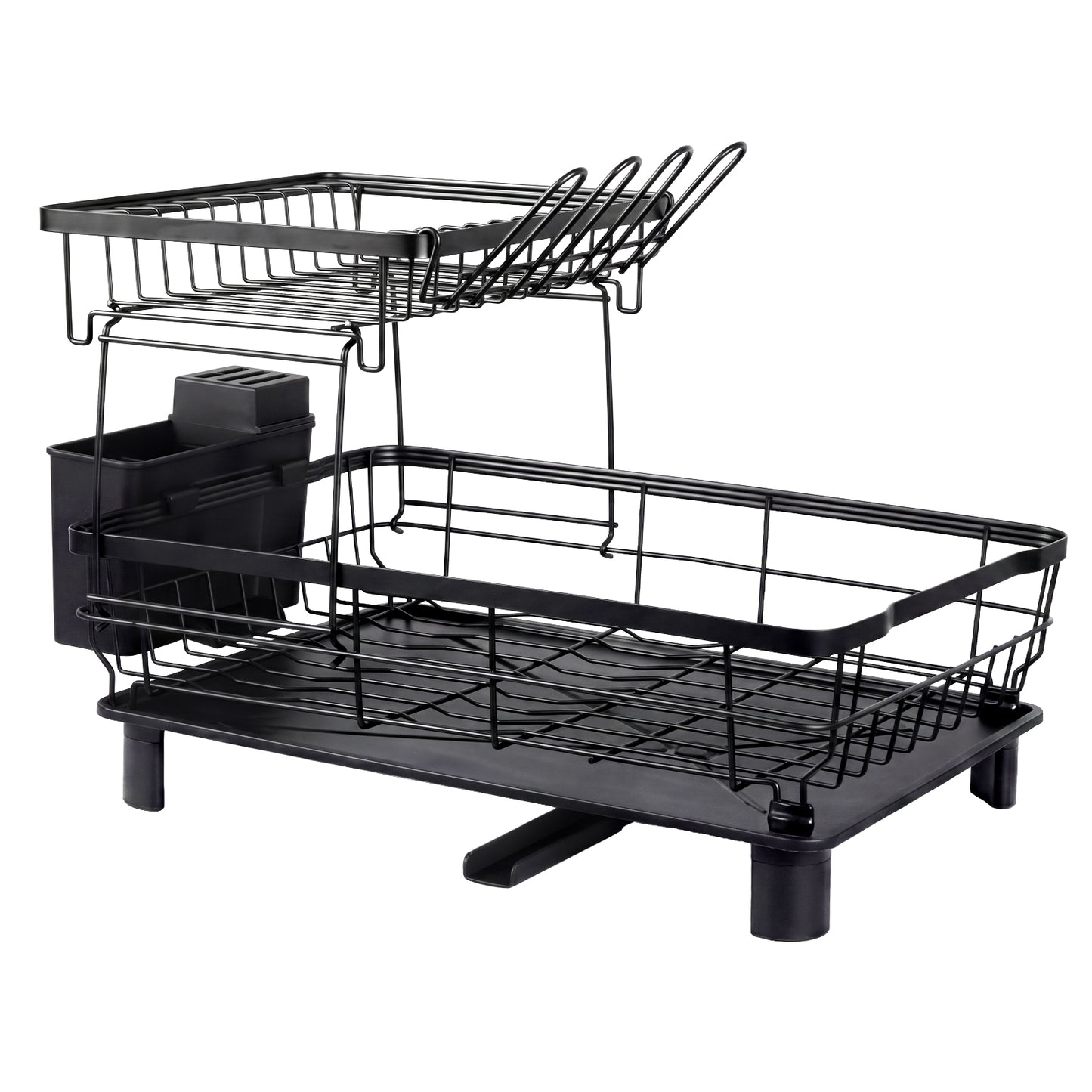 TOQUE 2 Tier Dish Drainer Rack Drip Tray Cutlery Holder Plate Rack Kitchen Sink