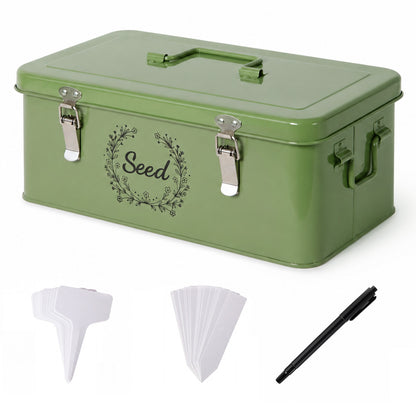 TOQUE Seed Storage Box Organiser Compartment Metal Seed Storage Green