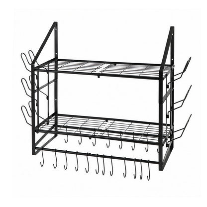 TOQUE Pot Rack Kitchen Storage Organiser Shelf Pan Rack 20 Hooks Lid Holders