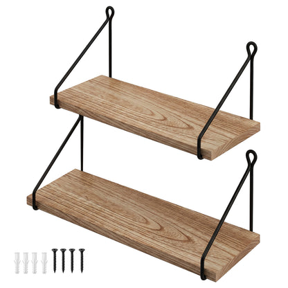 Levede Solid Floating Shelves Wall Mounted Hanging Shelf Set of 2 Rustic 40cm