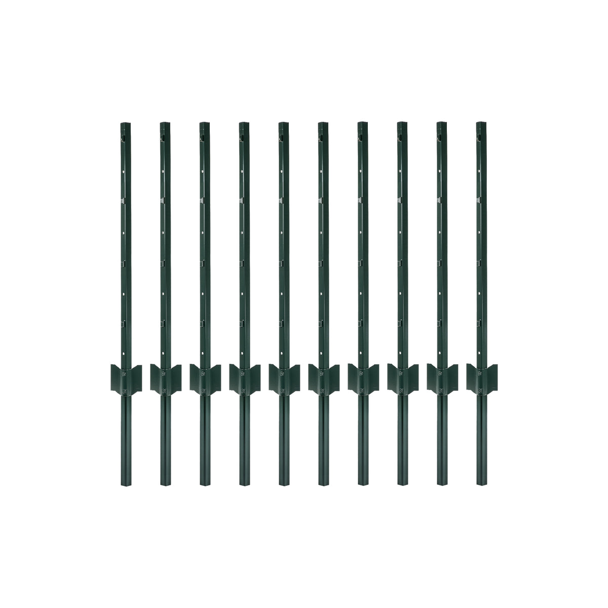 Metal Fence Posts 3Ft 10Pc Set U Shape Powder Coated for Garden Boundary Green