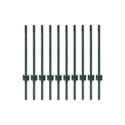 Metal Fence Posts 3Ft 10Pc Set U Shape Powder Coated for Garden Boundary Green
