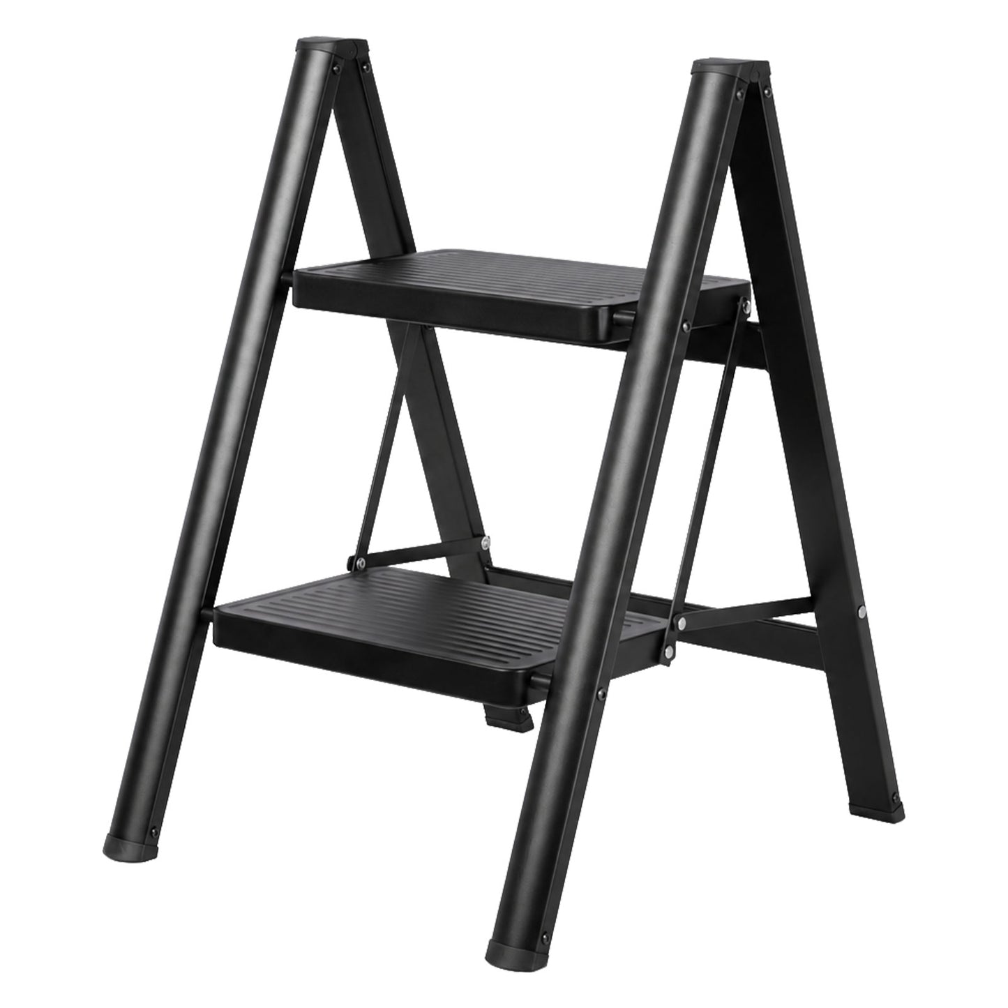 Traderight Small Step Ladder Foldable 150KG Carbon Steel Kitchen Steps Black