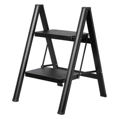 Traderight Small Step Ladder Foldable 150KG Carbon Steel Kitchen Steps Black