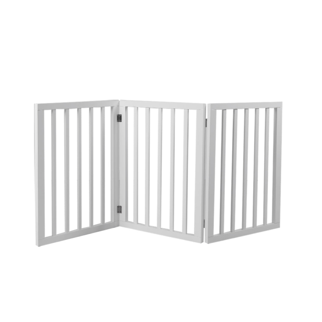 Wooden Pet Gate Dog Fence Retractable Barrier Portable Door 3 Panel White