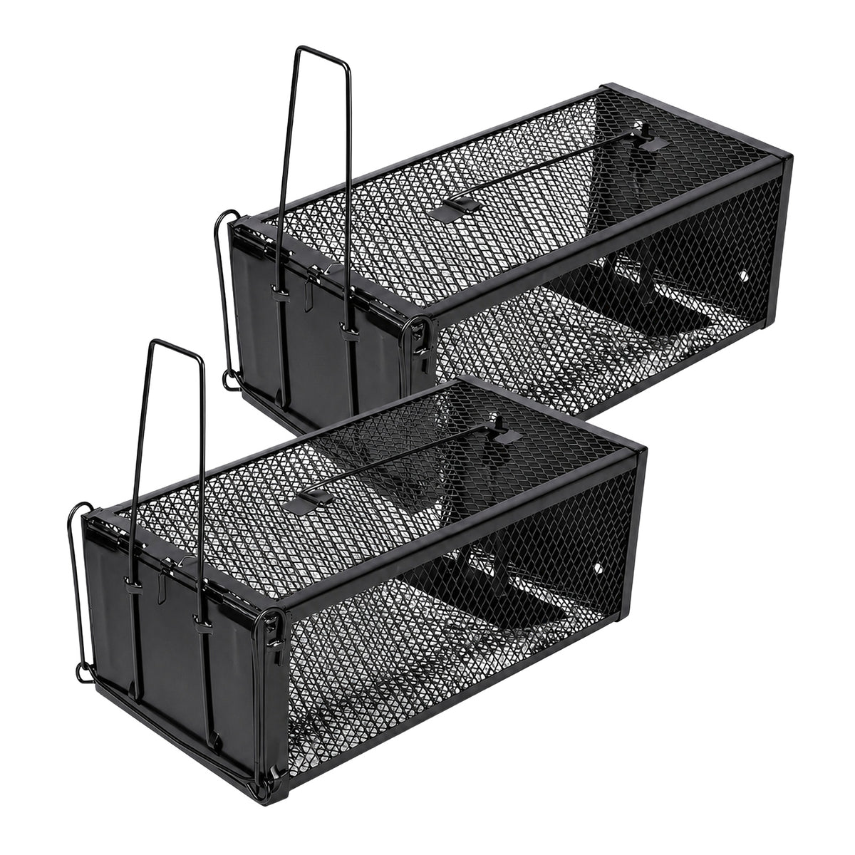 TOQUE Humane Mouse Traps Live Catch Rodent Trap Auto Lock For outdoor Black 2pc