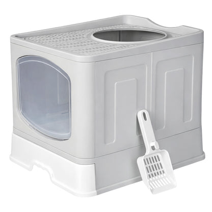 Skylos Cat Litter Box Enclosed Stainless Steel Anti-Splash Toilet Tray Foldable