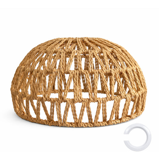 Emitto Rustic Ceiling Pendant Light Shade Hemp Rope Lamp Shade Boho Yellow 23cm