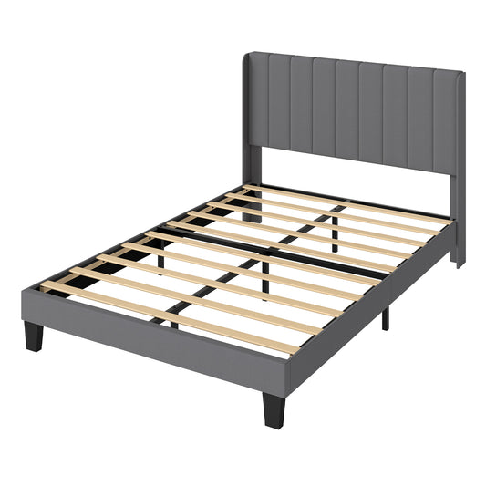Levede Metal Wooden Bed Frame Double Panel Plush Upholstered Soft Headboard Grey