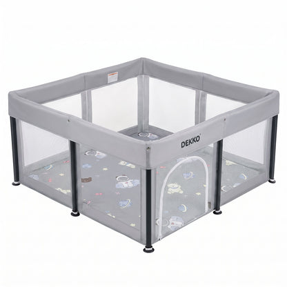 Dekko Baby Playpen Foldable Playpen With Mat 50 Balls Easy Setup Indoor Grey