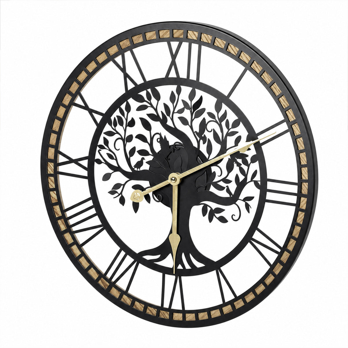 Yezi Wall Clock Silent Quartz Tree Design 40Cm Large Face For Living Room Black