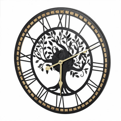 Yezi Wall Clock Silent Quartz Tree Design 40Cm Large Face For Living Room Black