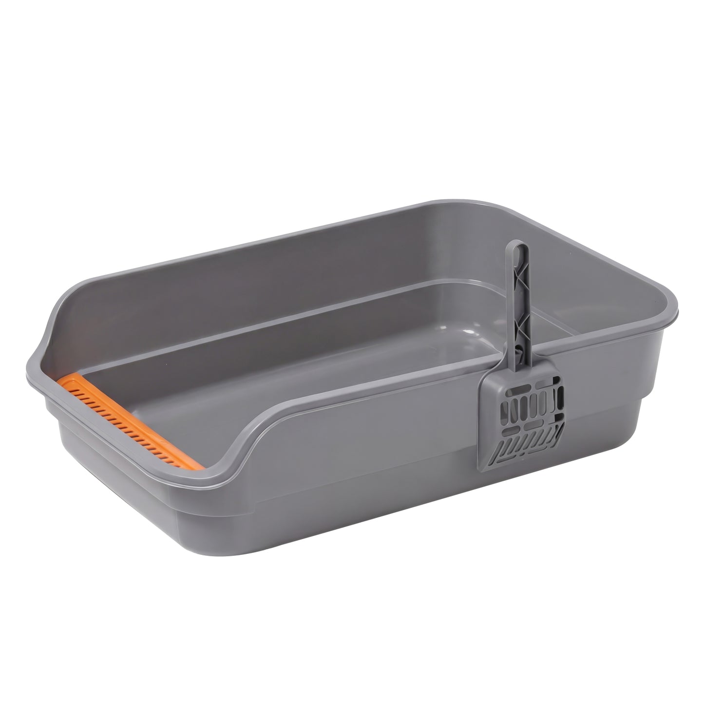 Skylos Cat Litter Tray Spacious High Sided Low Entry Open Pan for Cats Grey