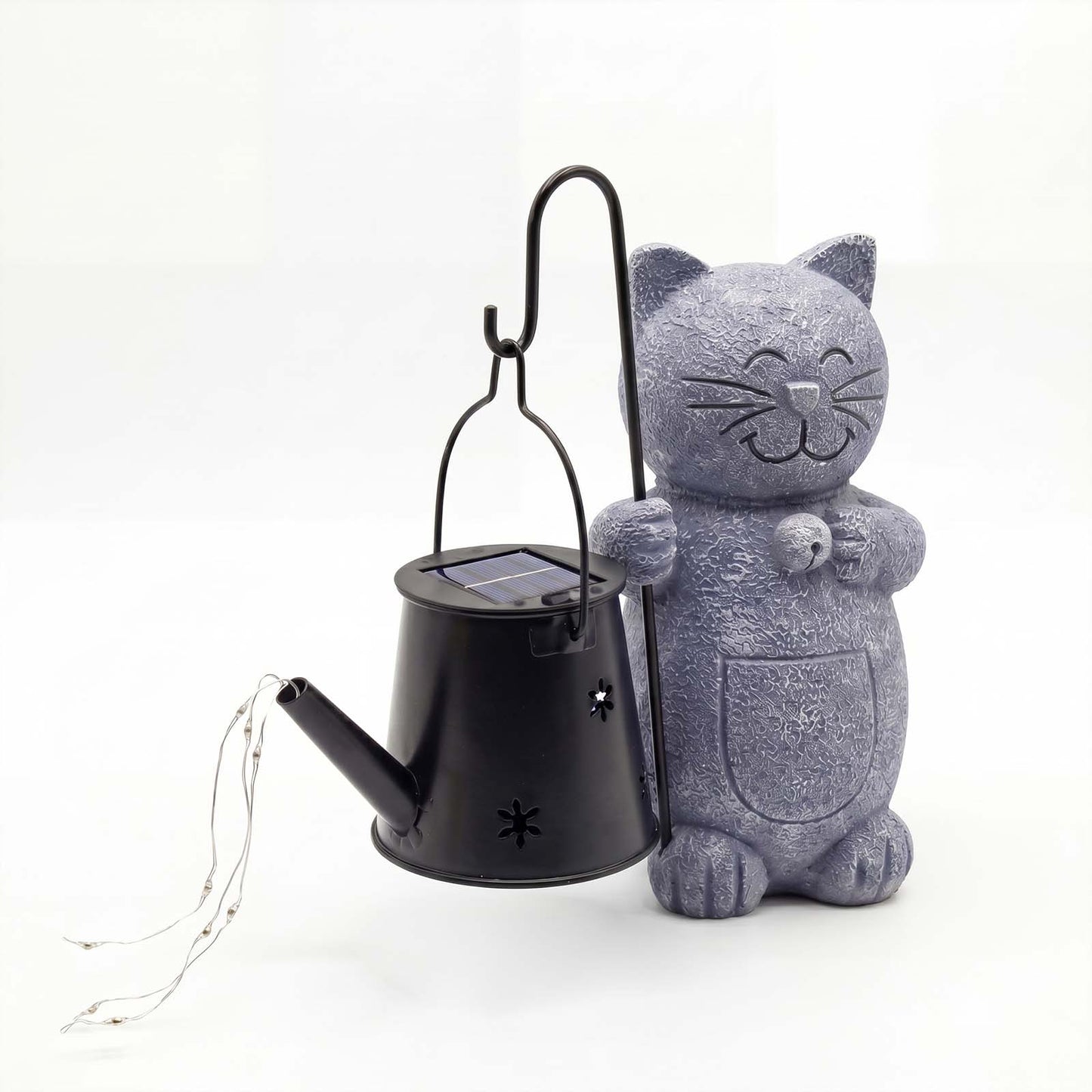 Emitto Solar Light Cat Garden Statue Ornament Resin Metal Stone Grey Black