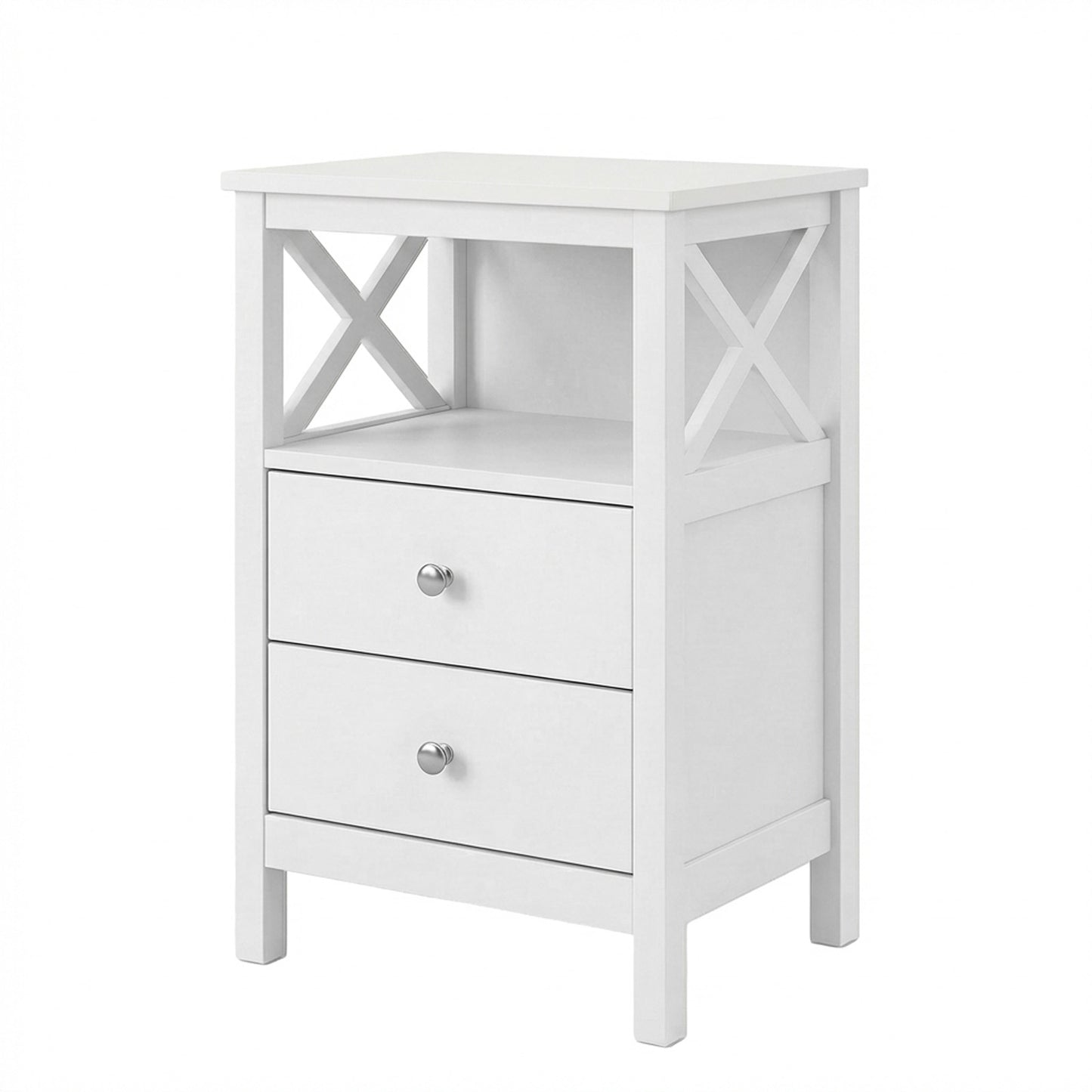 Levede Bedside Table Wood Nightstand Cabinet 2 Storage Drawers Open Shelf White