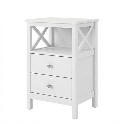 Levede Bedside Table Wood Nightstand Cabinet 2 Storage Drawers Open Shelf White