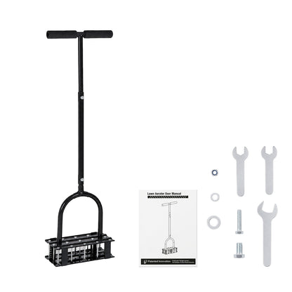 Lambu Lawn Aerator 15 Steel Spikes Adjustable Handle Deep Soil Tool Black