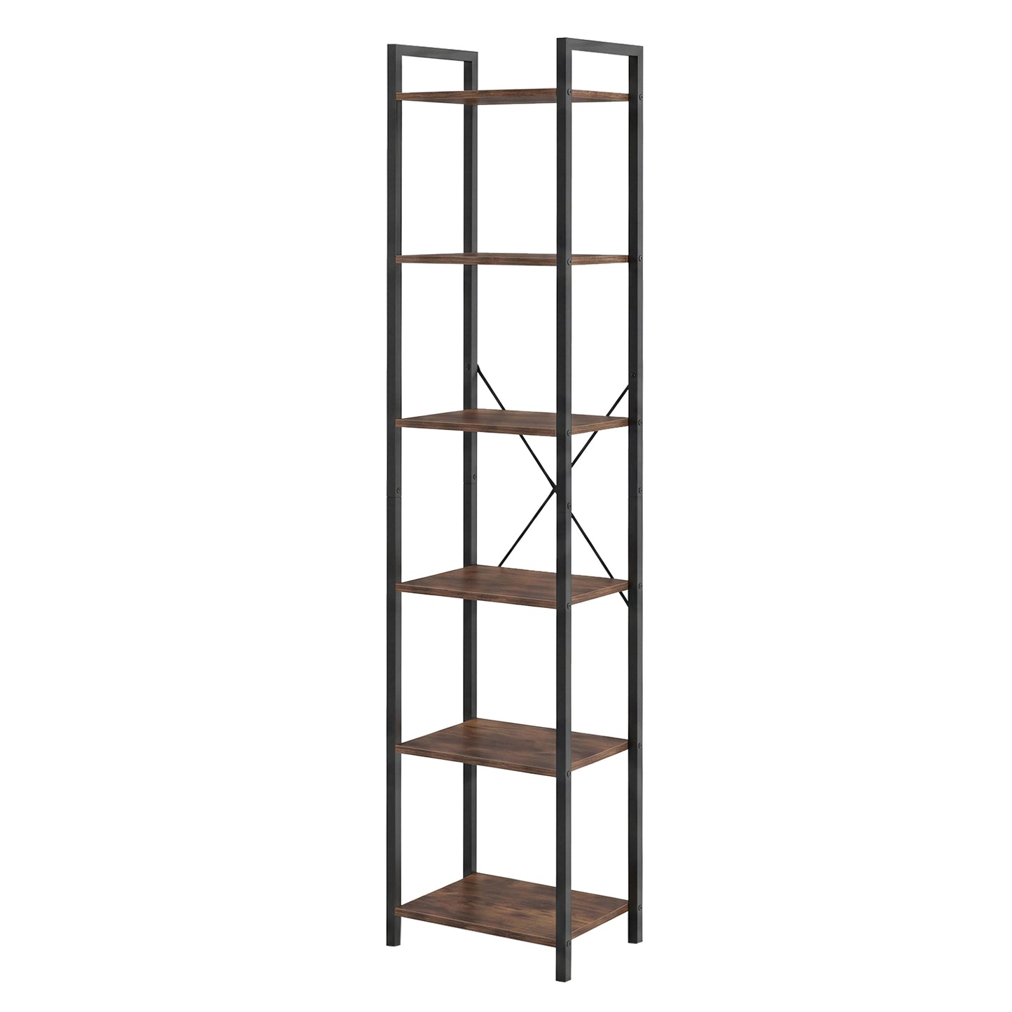 Levede Book Shelf 6-Tier Narrow Shelves Space-Saving Steel Bedroom Walnut Brown