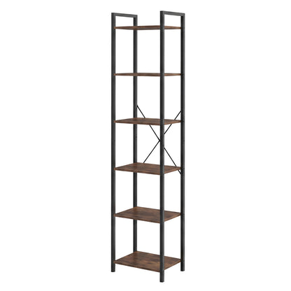 Levede Book Shelf 6-Tier Narrow Shelves Space-Saving Steel Bedroom Walnut Brown