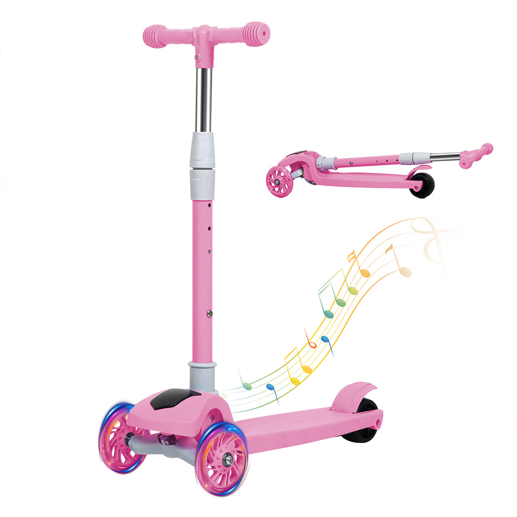 Dekko Kids Scooter Foldable Adjustable Height Flashing LED Light Music 3 Wheels
