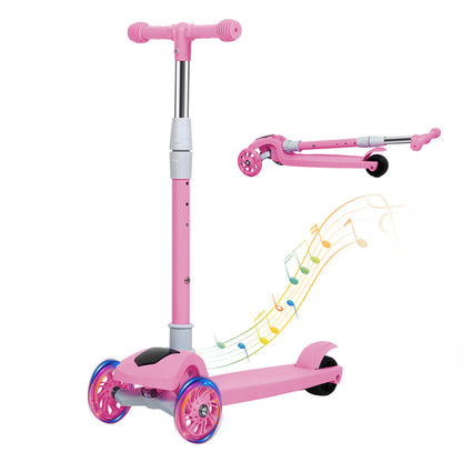 Dekko Kids Scooter Foldable Adjustable Height Flashing LED Light Music 3 Wheels