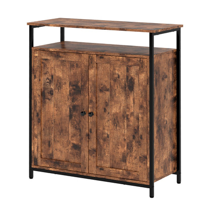 Levede Storage Cabinet Walnut 2 Doors Sideboard Adjustable Industrial Style