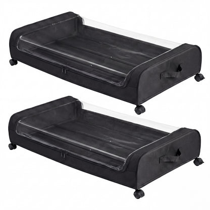 Levede Under Bed Storage Boxes with Lids  46L x2  Rolling  Black  Oxford
