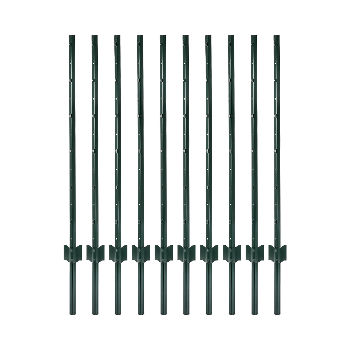 Metal Fence Posts 10Pc Set U Shape Powder Coated for Garden Boundary Green