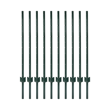 Metal Fence Posts 10Pc Set U Shape Powder Coated for Garden Boundary Green