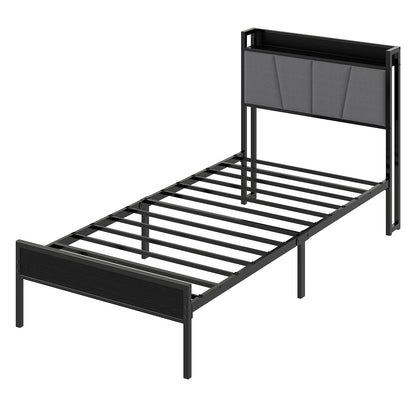 Levede Bed Frame Metal Platform Upholstered Headboard with Storage Single Double