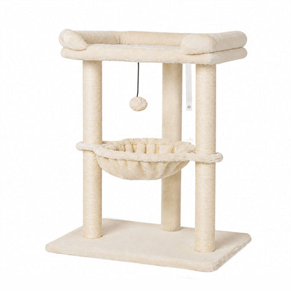 Skylos Cat Tree Tower Bed with Hammock Ball Scratching Post Large Perch Beige