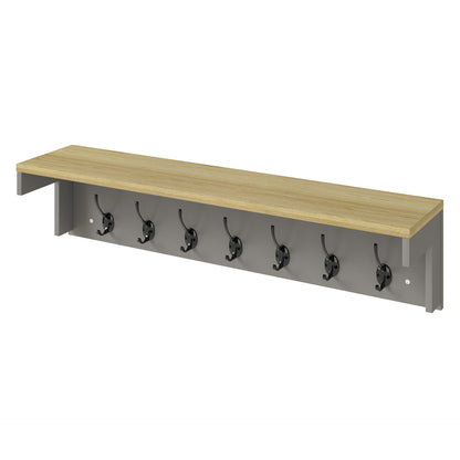 Levede Coat Rack Wall Mounted 7 Double Hooks Wood Entryway Hallway Storage Shelf