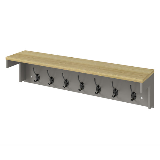 Levede Coat Rack Wall Mounted 7 Double Hooks Wood Entryway Hallway Storage Shelf