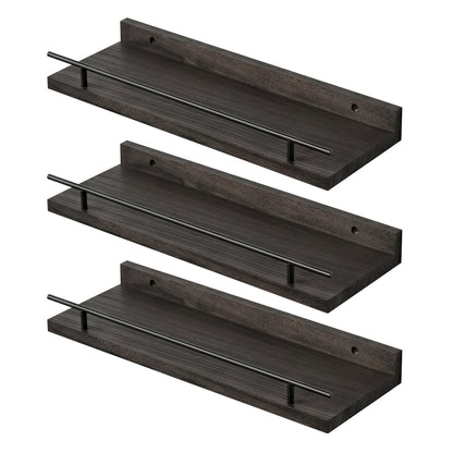 Levede Floating Shelves Set of 3 Wooden Wall Mounted Shelves Storage Black