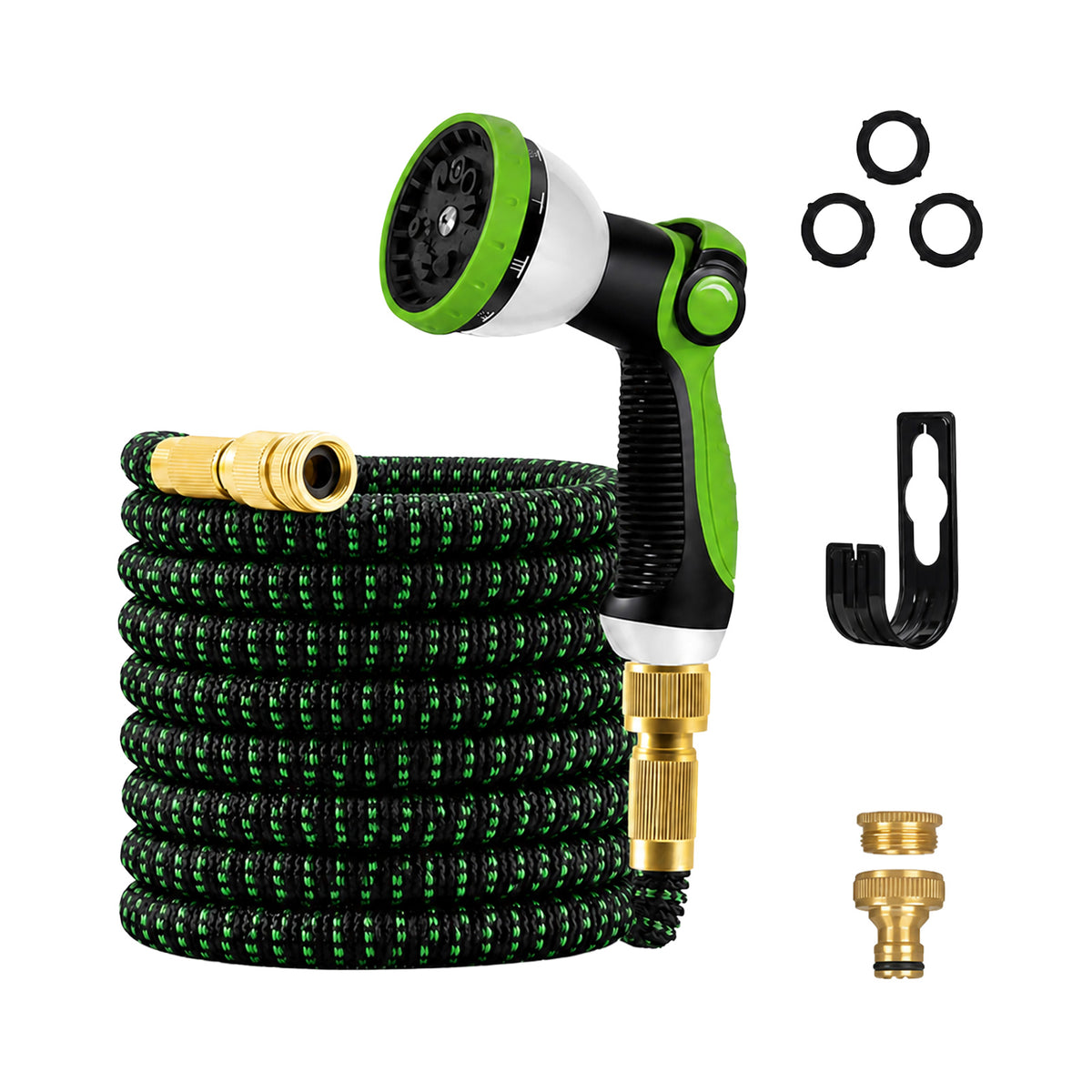 Traderight Expandable Garden Hose 5m to 15m 10-Pattern Nozzle Kink-Free Green