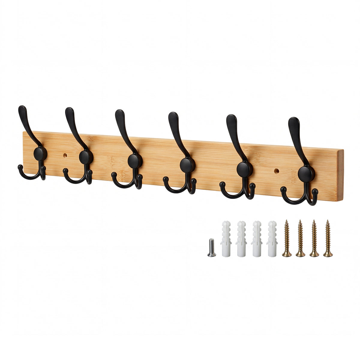 Levede Coat Rack Wall Mounted 6 Triple Hooks Holds Coats & Bags  Hallway Bamboo