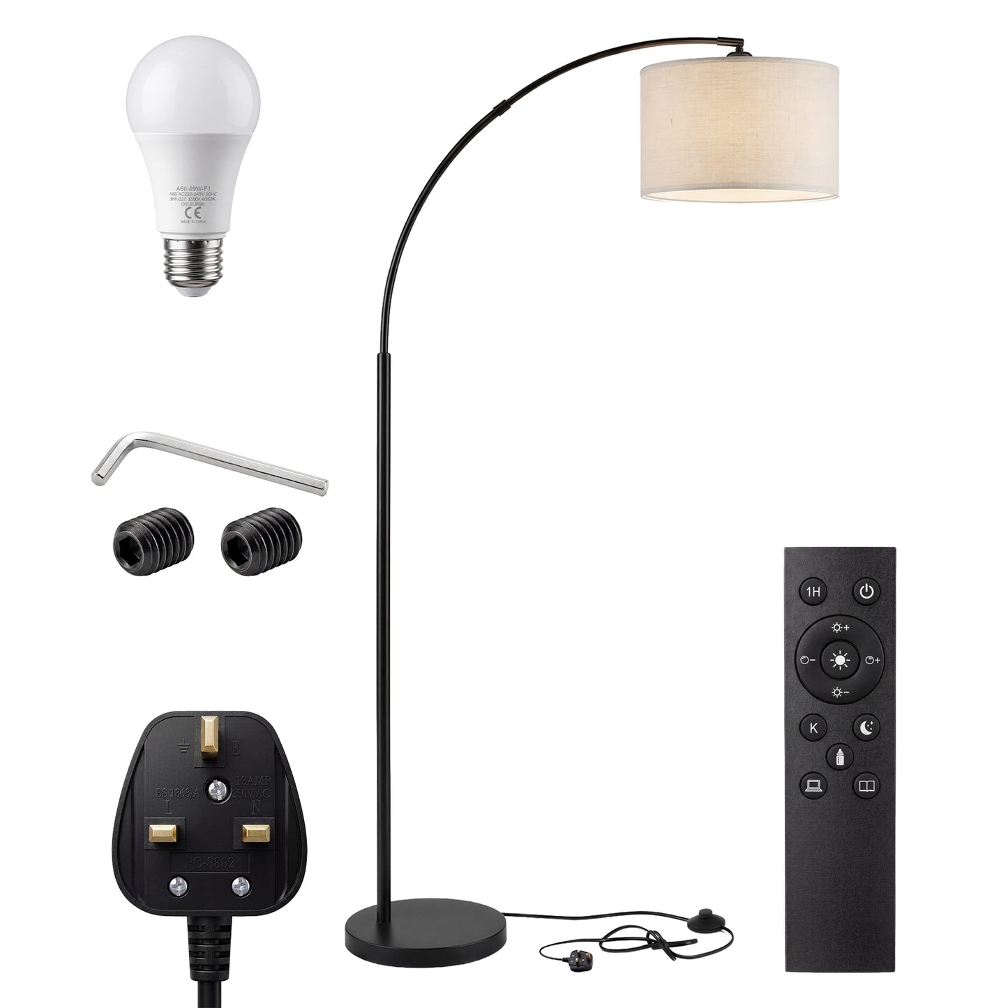 Emitto Arc Floor Lamp 4 Color Temperatures Standing Lamp with Remote Foot Switch