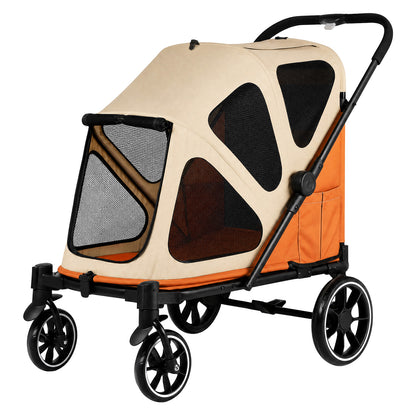 Skylos Dog Stroller Pet Pram Foldable Shock Absorbing Wheels Outdoor Orange