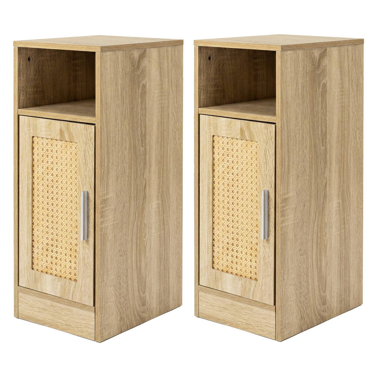 Levede Bedside Table 2 Pc Narrow Side Table Boho Rattan Storage For Bedroom Wood