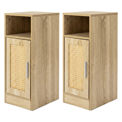 Levede Bedside Table 2 Pc Narrow Side Table Boho Rattan Storage For Bedroom Wood
