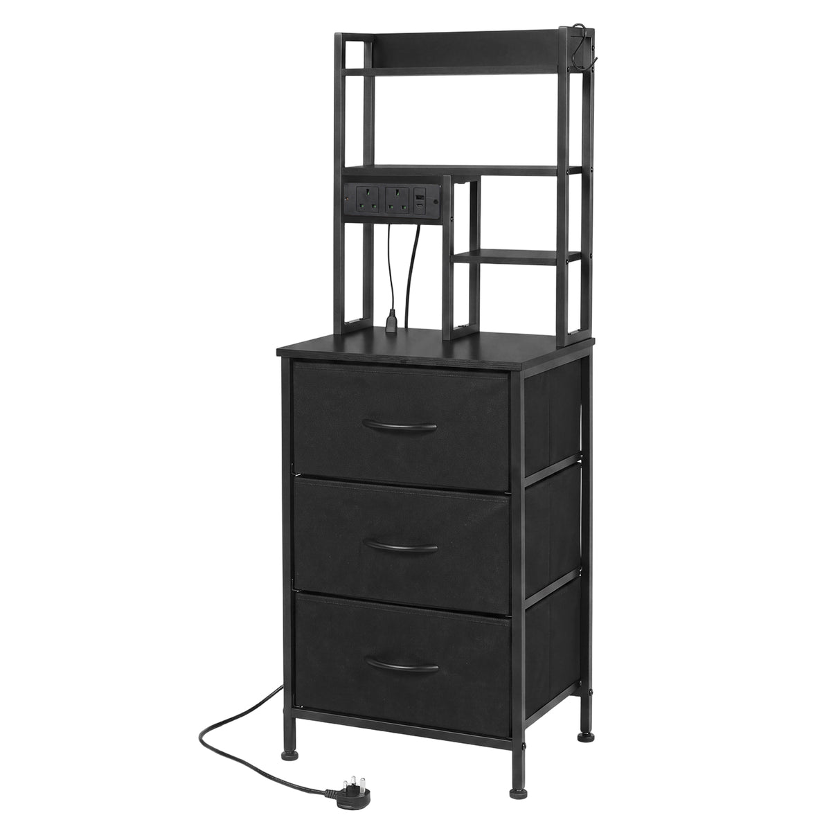 Levede Bedside Table with Charging Station 3 Drawer RGB Light Night Stand Black