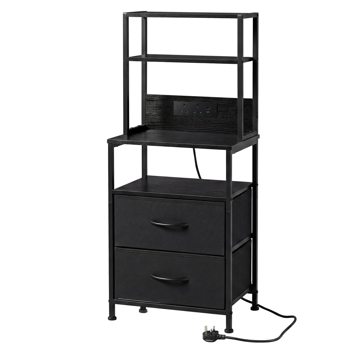 Levede Bedside Table with Charging Station LED Light 2 Drawers Storage Black