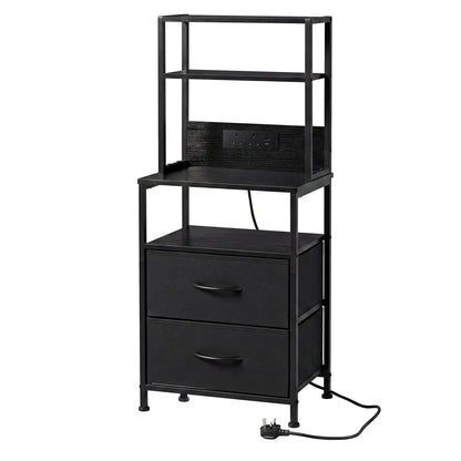 Levede Bedside Table with Charging Station LED Light 2 Drawers Storage Black