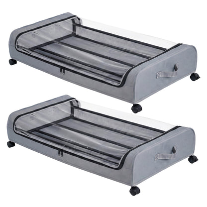 Levede Under Bed Storage Boxes with Lids  46L x2  Rolling  Grey  Oxford
