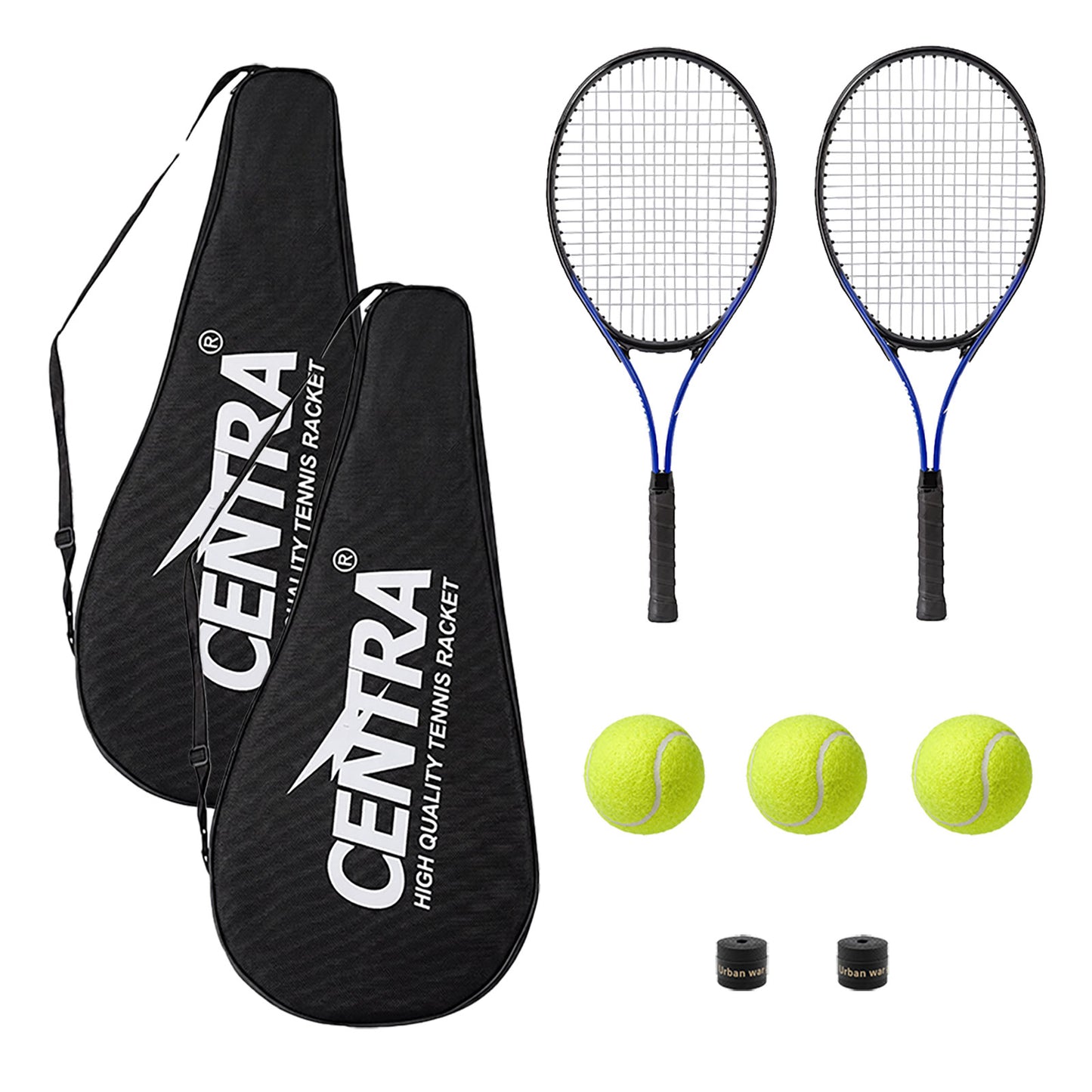 Centra 9Pcs Tennis Racket Set Lightweight Racquet Balls Carry Bag Overgrips